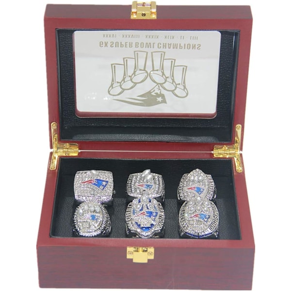 Alla 6-faldiga New E'ngland Tom Championship 'Patriots Brady Rings Set med låda Present till kvinnor Herrar barn Pojkar Fäder