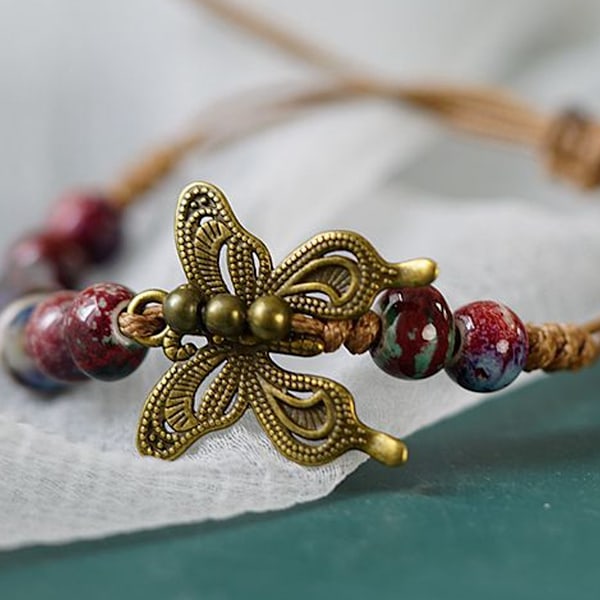 6 st Butterfly Keramik armband Litterär och pastoral vävd fjäril keramik armband varje hand accessoar