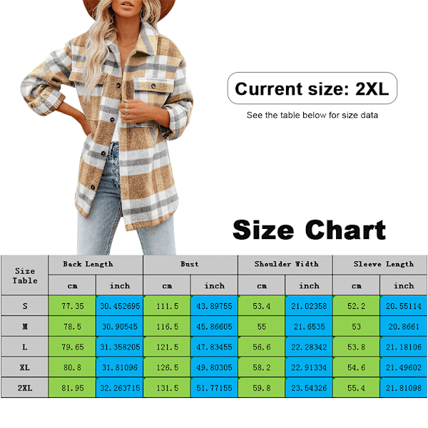 Dame Casual Plaid Shackets Børstet Flannel Knappet Ned Lomme Skjortejakke Frakker (gul)