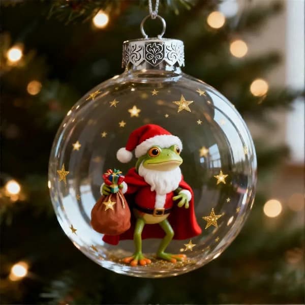 Acrylic Christmas Ball Frog Tree Decoration with Hanging Rope 3D Blown Plastic Frog Ball A