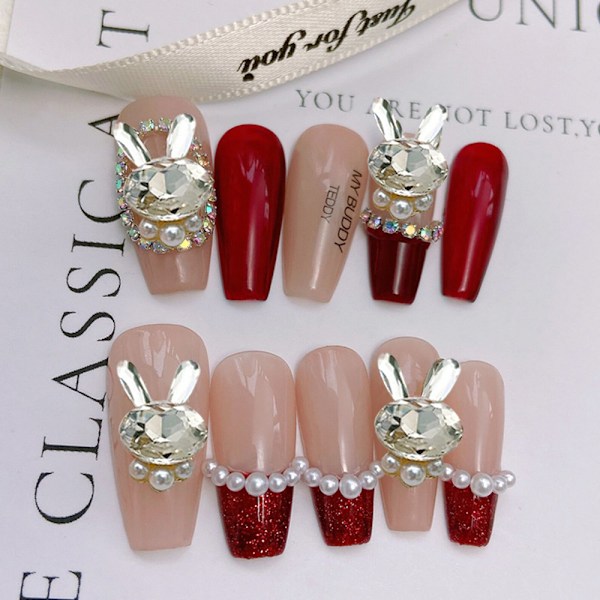 16 st Nail Rhinestones Blanka Legering 3D DIY Nageldekor Kaninhuvud Form Inlagd Diamant för Nagelkonst med Rhinestones Pärlor