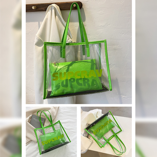Candy Color 2-i-1 Kjedeveske Klar Håndveske Transparent Tote Vesker for Kvinner