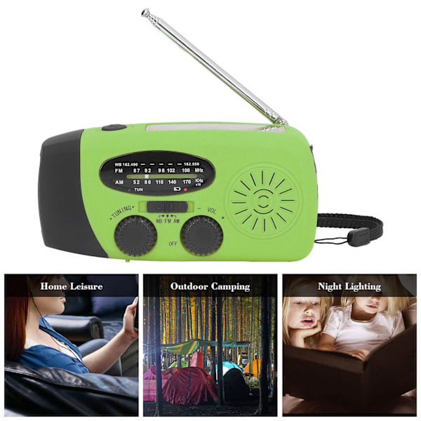 Handvevad Solradio Multifunktionell Nödradio LED-radio med Ficklampa för Utomhuscamping Green America