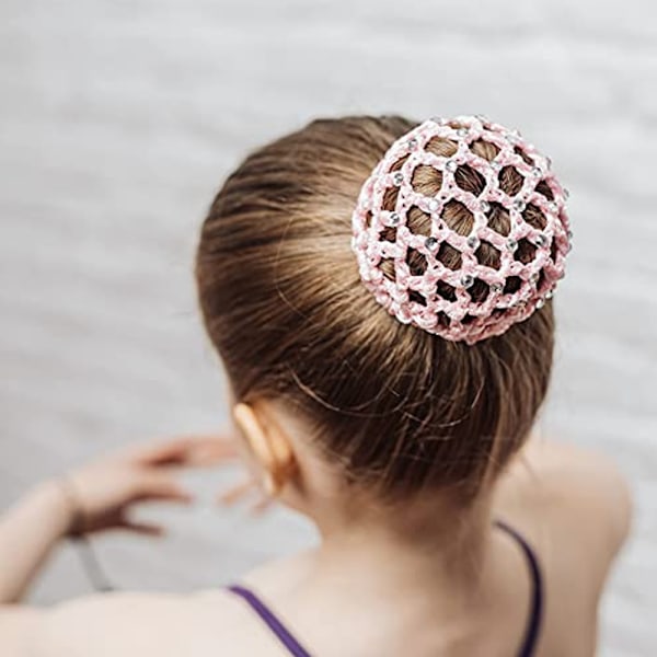 Hårbolledeksel Hårnett for Jenter Kvinner Håndlaget Strikket Mesh Perler Dekor Elastisk Hårnett for Ballet Dans Skøyting Bolle Mesh Deksel
