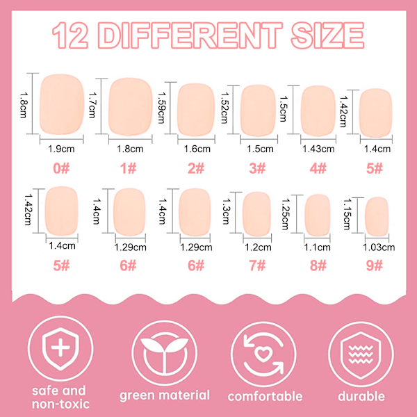 12 sæt Kids Short Matte falske negle, 12 farver Short Square Full Cover falske negle til piger