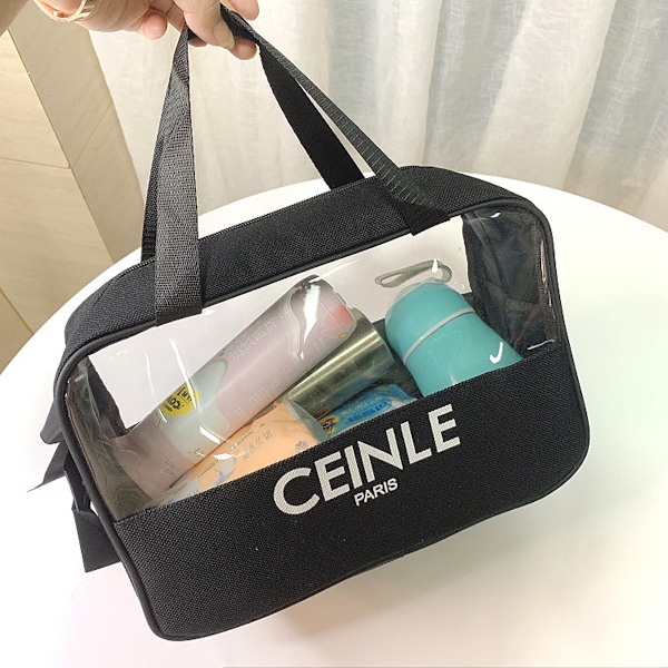 Läpinäkyvä Toiletry Bag PU-, Hamppu-Meikki- ja Kosmetiikkakassi, Läpinäkyvä Matkakassi Naisille ja Miehille