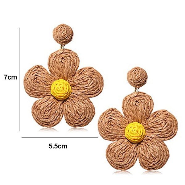 Rattan-øreringer, Raffia Runde Ørepynt, Bohemske Ørepynt, Håndlagde Geometriske Grasflettede Ørepynt, Sommerstrand-øreringer