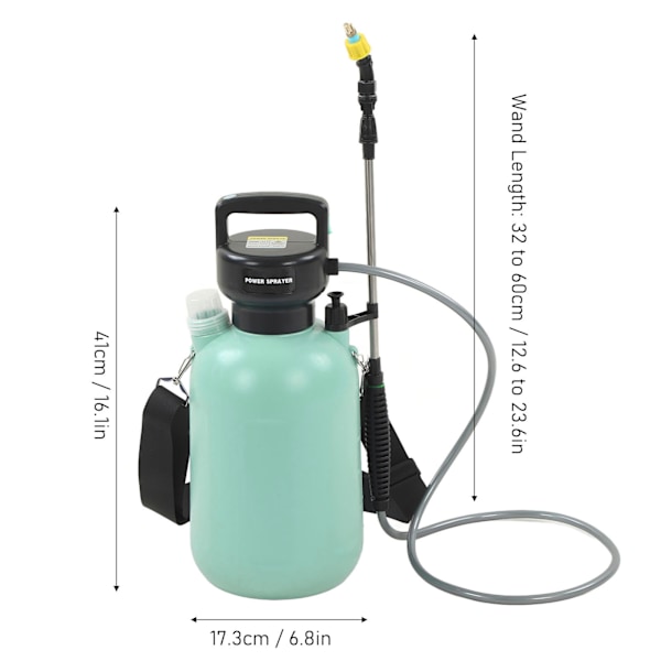 5L Akullakäyttöinen Suihkepullo 3 Suuttimella 2000mAh Latautuva Sylinterimäinen Sähköinen Puutarha- ja NurmikkoSuihkepullo Vihreä