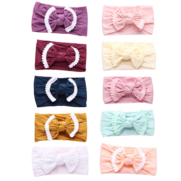 10 stk. Baby Bånd til Hår, Turban Knyttet, Pigers Hårbånd til Nyfødte, Småbørn og Børn