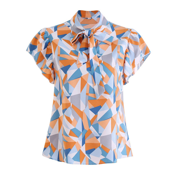 Kvinner Casual Korte Ermer Ruffled Trim Sløyfe Bluser Topp Skjorter