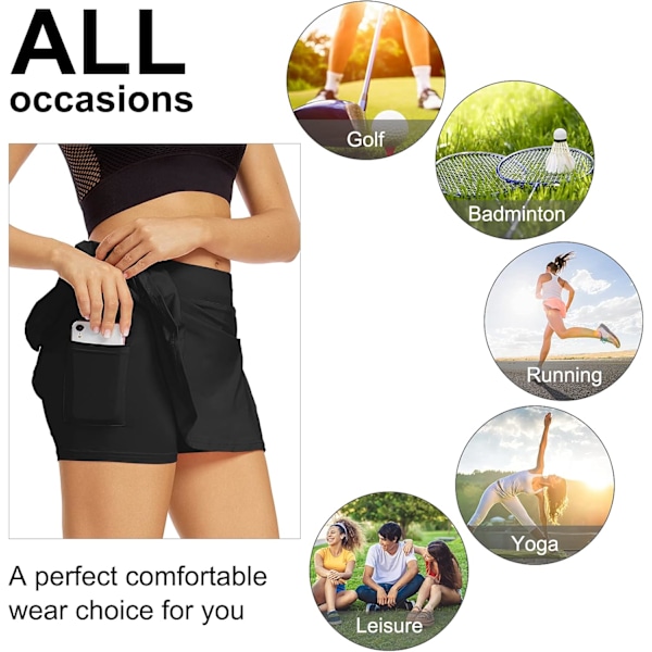 Tennis-kjol för kvinnor, lättviktig, plisserad, atletisk skort, sport, golf, löpning, minikjol med fickor och shorts