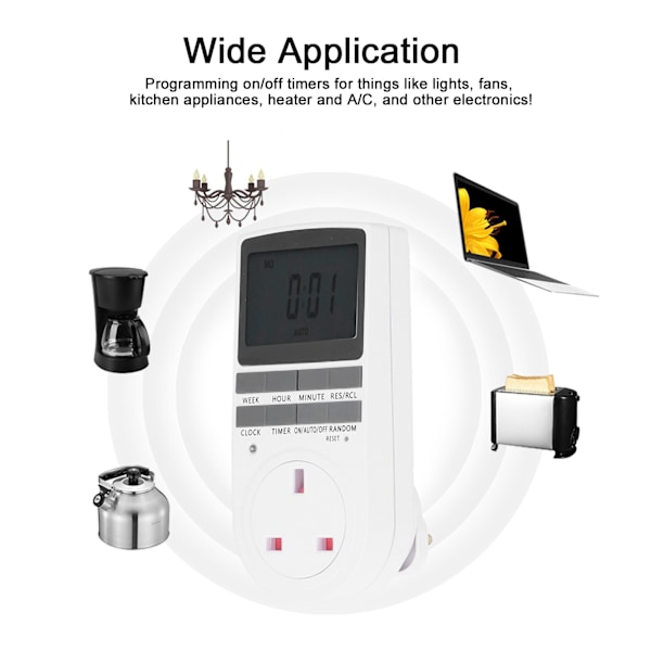 LCD Digital Programmerbar Uttak Timer Plugg Sokkel Plugin Timer for Elektrisk Apparat UK 230V