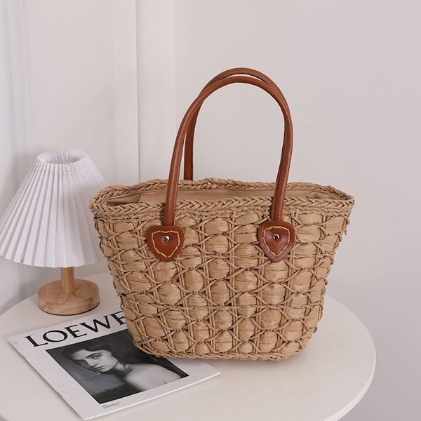 Kvinnors halmväskor sommarstrandväska handgjord vävd axel crossbody handväska
