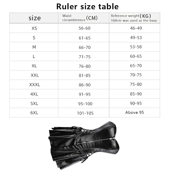 Punk Rock Faux Läder Steampunk Korsett Set Retro Goth Överbyst Stål Bustier med Kjol - Svart