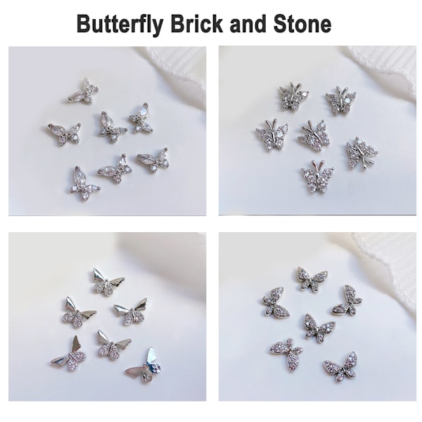 3D Silver Fjärils Nagelcharm, 12 st Legering Fjäril Nagelkonst Charm Glittrande Zirkon Nagelstenar Kristall för Naglar Dekoration Nagelkonst Nageltillbehör