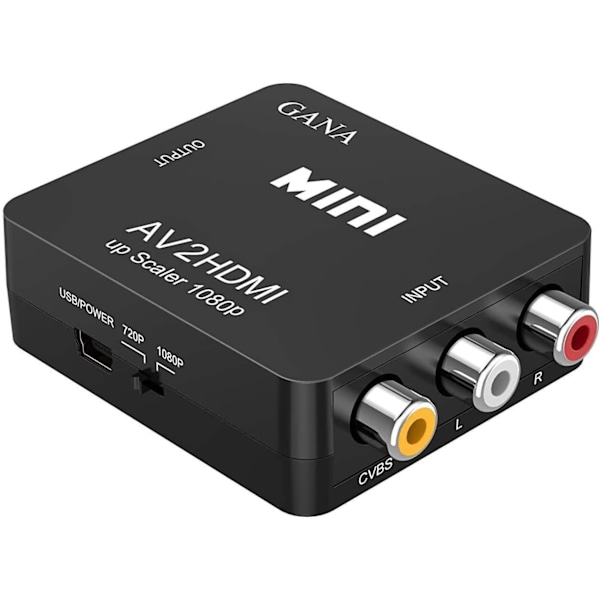 RCA till HDMI, 1080P Mini RCA Composite CVBS AV till HDMI Video Audio Converter Adapter Stöder PAL/NTSC med USB -laddningskabel för PC Laptop Xbox PS4