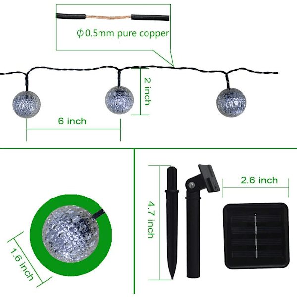 Solar String Lights - Flerfärgad Marockansk Lights String 20 LED Globe String Lights 15ft Solar Decor Lights Utomhusdekoration för uteplats bakgård