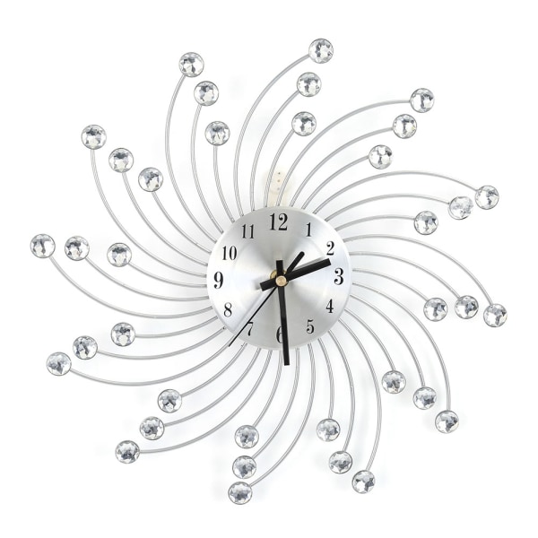 Silver Metal Diamond Decorated Wall Clock Home Office Room