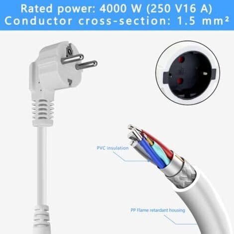 Dobbeltstik til stikkontakt, 16A/250V/Max dobbeltstik, kort forlængerledning med 2-vejs Schuko-adapter, Schuko dobbeltstik til køkken