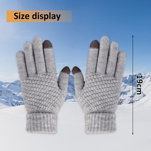 2 par vinterhandsker til kvinder med touchskærm, varme uldforede strikhandsker med elastiske manchetter Grey+White