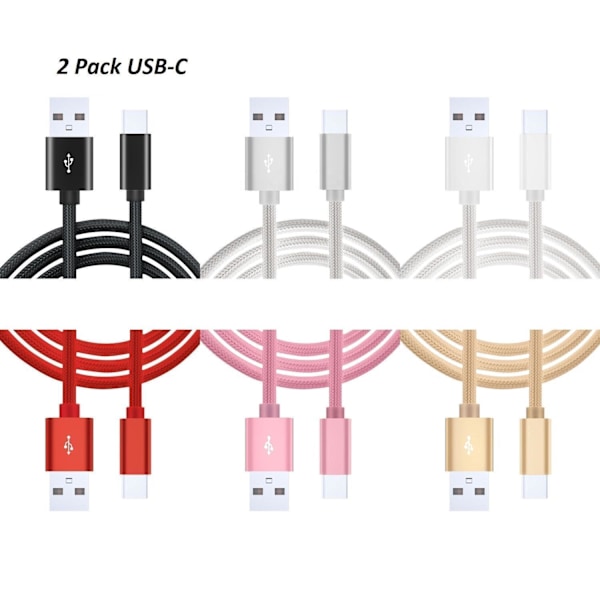 2 Pack, 2m USB-C Laddare, Samsung S10, S10E, S10 Plus Guld