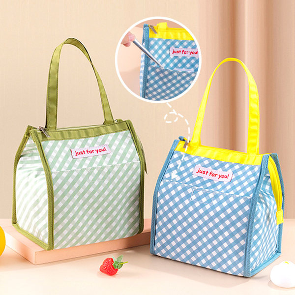 Vintage-tyylisen ruudullinen paksu bento-laukku, suuri kapasiteetti, riisilaukku, opiskelijoille työhön, riisin kuljettamiseen, eristetty laukku, yksittäinen