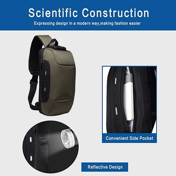 Sling-laukku unisex olkalaukku vaellusmatkailu rinnassa kannettava laukku USB-portti monitoiminen vapaa-ajan rinnassa kannettava laukku