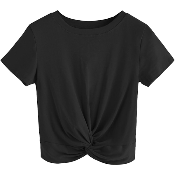 Sommer Crop Top til Kvinder - Solid Farve, Kort Ærme, Twist Foran T-Shirt