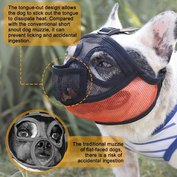 Bulldog Snuden, Kort Snuden Hund Snuden, Mesh Snuden med Tunge Ud Design, Fladt Ansigt Hund Snuden (Orange)