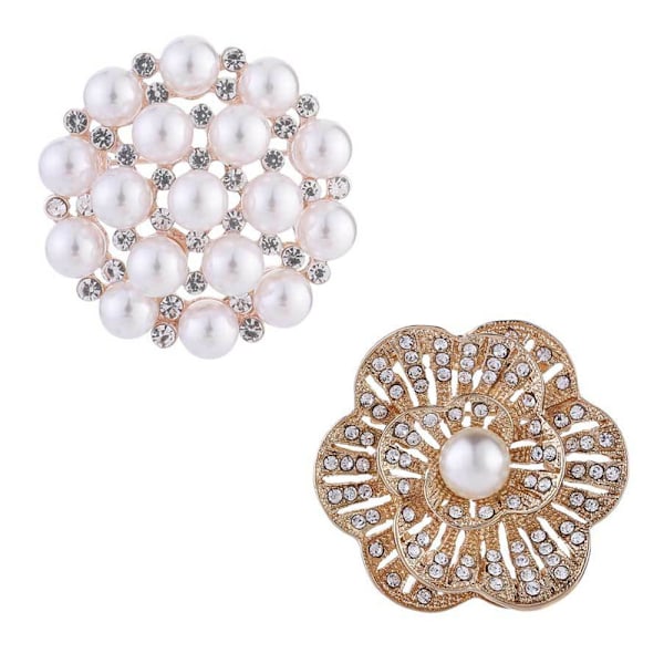 2 stk Blomsterbrosche Corsage Simuleret Perle Krystal, Elegant Blomsterblad Brosche til Kvinder, Brud