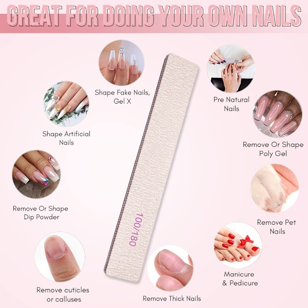 25-pack 100/180 grit nagelfil och buffert professionell dubbelsidig smärgelplatta akryl nagellack verktyg