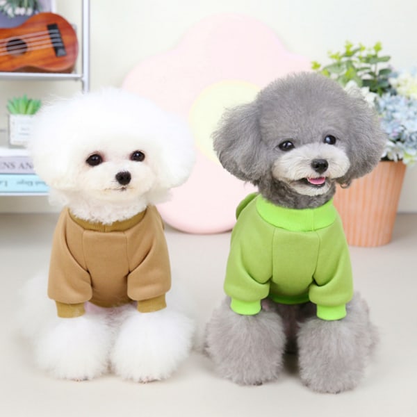 2 Stykker Hundetøj Hundetrøje Blød Tykkelse Varmt Hvalpe Hunde T-shirt Vinter Hvalpe Trøje til Hunde (Grøn+Brun)