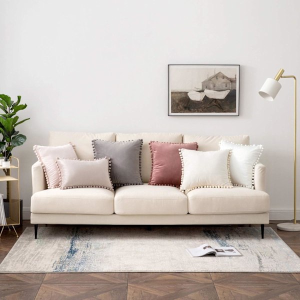 2-pack Sammetskuddfodral med Pompom Dekorativa Kuddfodral Solida Mjuka Kuddfodral med Pompoms Kvadratiska för Soffa Säng Sovrum Bil 18x18 tum