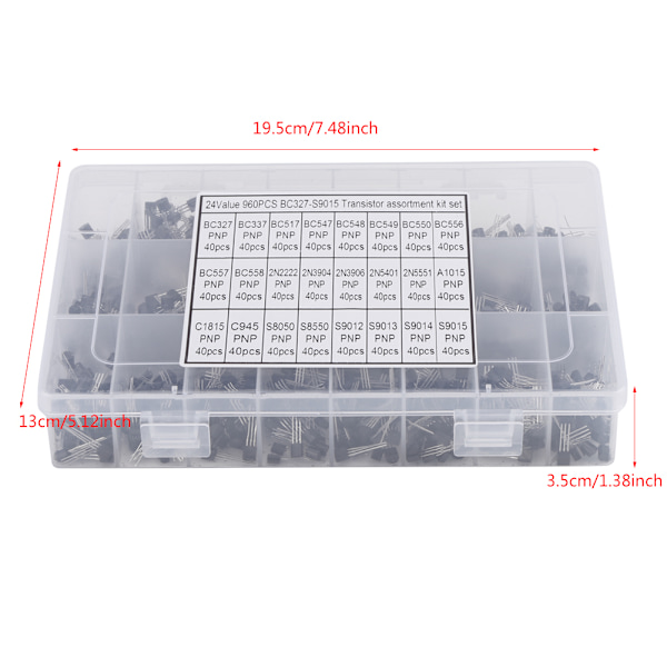 960 stk 24 Verdier BC327-S9015 PNP Silikon Transistorer Assortert Sett