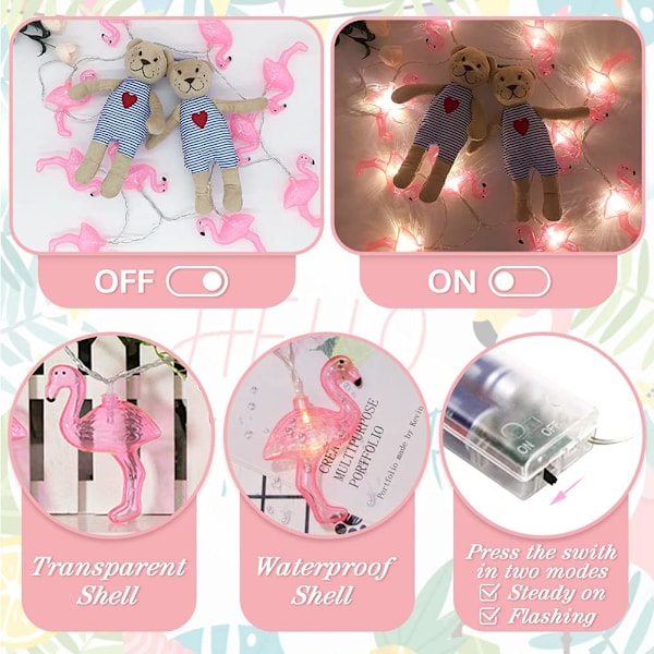 Rosa Flamingo String Lights, 6,5 Ft String Lights med 20 LED batteridrivna Flamingo Fairy Lights för Flamingo Presenter, Flamingo Party och Yard