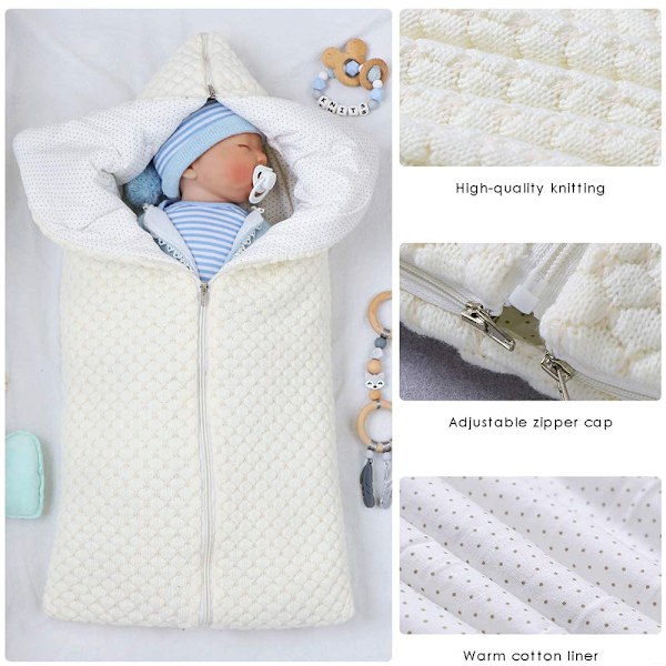 1 stk Baby Swaddle Tæppe Fleeceforet Bærbar Spædbarn Strikket Barnevogn Nap Wrap Plus Bomuld, Nyfødt Tyk Blød Varmt Sovesæk