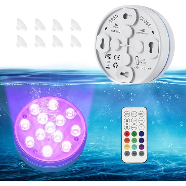 Nedsänkbar LED-lampa, 2 delar 13 LED-lampor Flerfärgade poollampor med fjärrkontroll Undervattenslampor Belysning IP68 Badkarslampor för