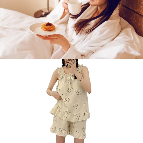 Dam Pyjamas Set Ärmlös Tank Top Casual Shorts Mjölksiden Mjuk Hudvänlig 2-Delar Sommarsovkläder Björnmönster XL