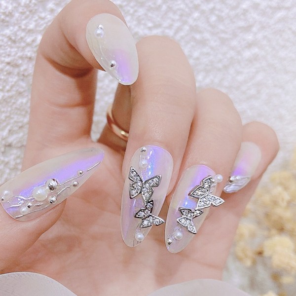 9 st 3D Fjärils Nagelcharm Kristaller Diamanter Strass, Metall Legering Guld/Silver Fjärilar Ädelstenar Design för Nagelkonst Dekoration Hantverk Smycken