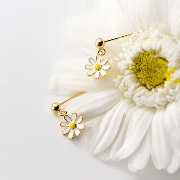 Sølv Daisy Øredobber Henger for Kvinner Jenter Liten Blomst Drop Øredobb Mini Ball Stud Øredobb