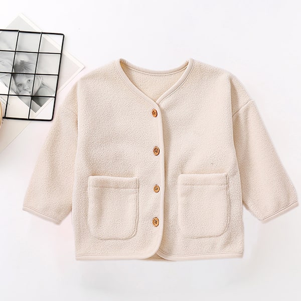 Varm vinterjacka i fleece för bebisar, dubbelsidig, bebiskläder, vinterkläder för utgång (Beige)