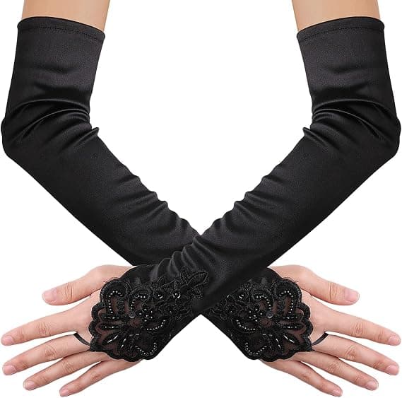 Långa spetshandskar för damer - Bröllopshandskar i satin - Maskeradhandskar