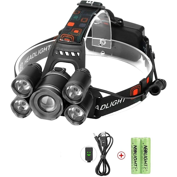 LED-strålkastare, Neolight Super Bright 5 LED High Lumen Uppladdningsbar Zoombar Vattentät Ficklampa Strålkastare för utomhusvandring Camping Jakt