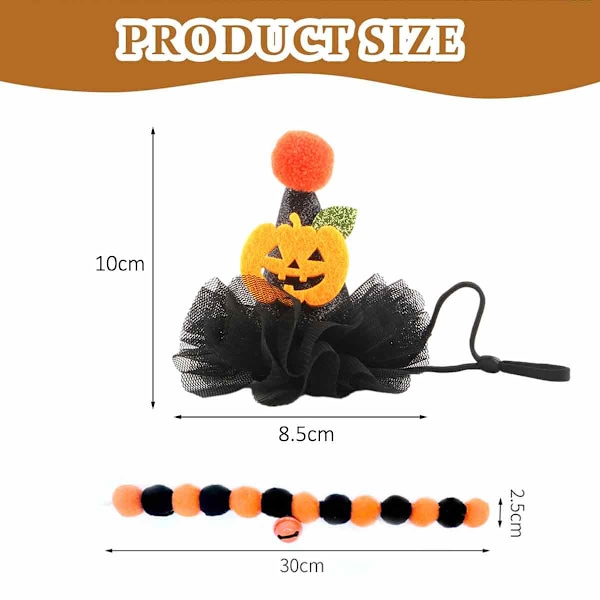 Halloween-halskjede med myk ball og hattsett Kjæledyrhatt Kjæledyrkattfest Kjæledyrkostyme Myk festkattkrage