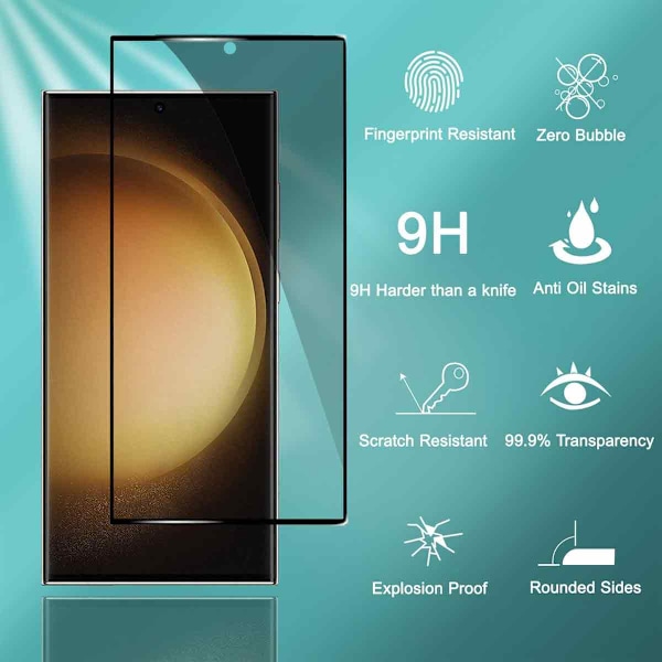2-PAK SKALO Samsung Galaxy S23 Ultra Privacy Skærmbeskytter Hærdet Glas - Sort Sort