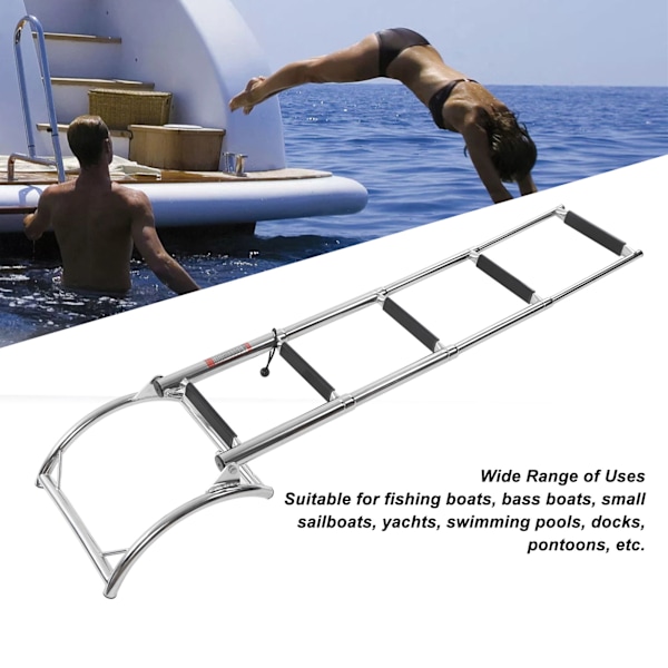 Bådstige med 4 trin, 316 rustfrit stål, poleret finish, foldbar dæksstige til sejlbåde, marinefartøjer, swimmingpool