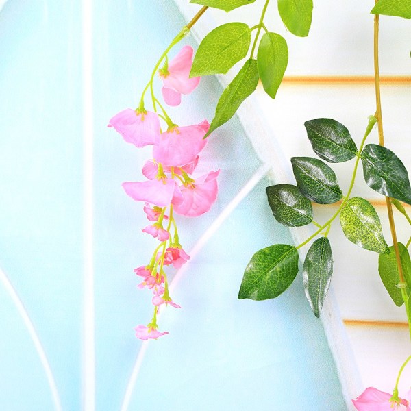 Smuk Kunstig Wisteria Vine Blomst Hængende Girland til Bryllup Fest Dekoration Rød Violet