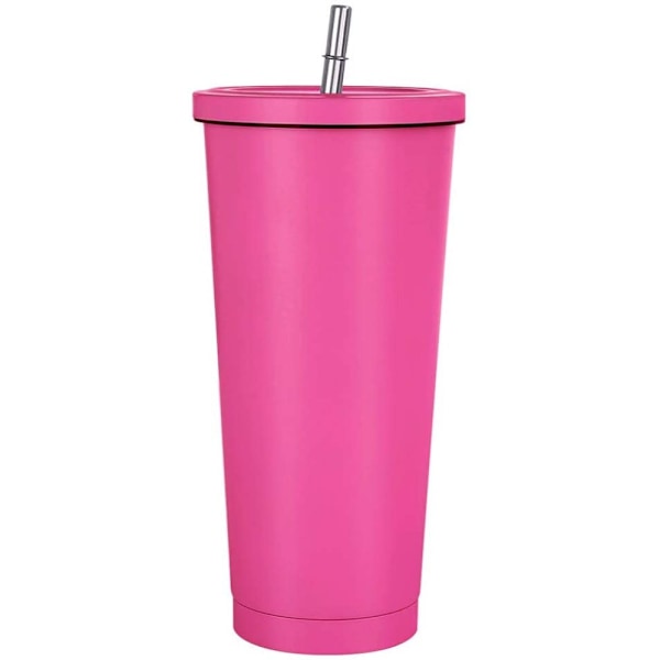 750 ml resekopp, dubbelväggig kopp i rostfritt stål, vakuumisolerad vattenflaska, isolerad vattenkaffekopp, dubbelväggkopp med sugrör, borste och