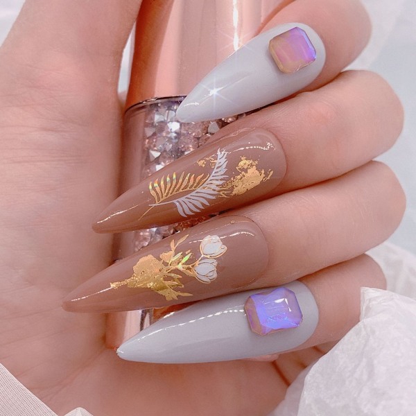 10 Ark Platina Nagelkonst Dekaler Nageldekaler för Falska Akryl Naglar Design Dekoration Charms för Kvinnor