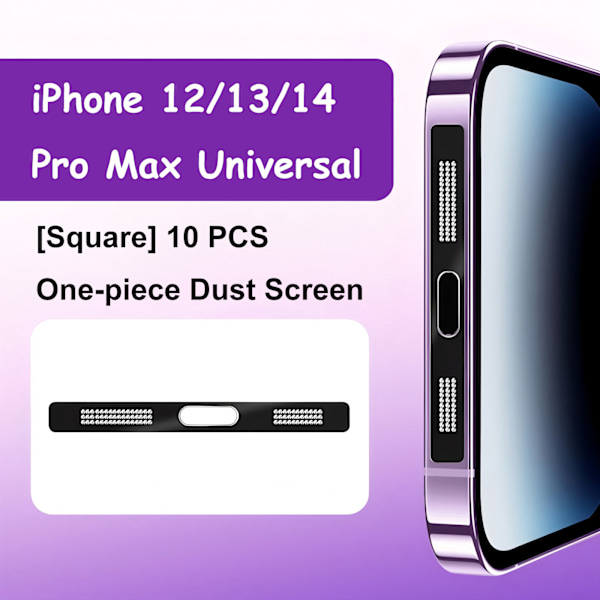 Telefonhögtalare anti-damm mesh för iPhone 12/13/14 Pro Max fyrkantig form 10-pack Svart